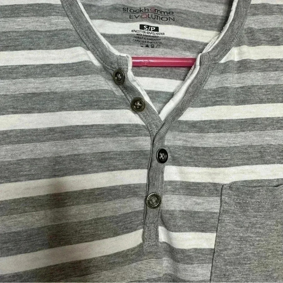 Stockhomme Evolution Shirt Stripes Front Pocket Grey  & White Size Small - Picture 3 of 16